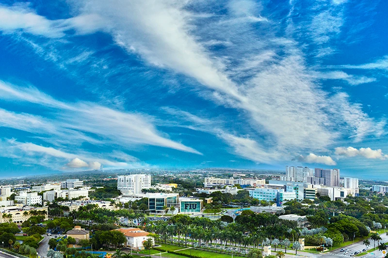 Aerial, panoramic view of FIU's MMC campus