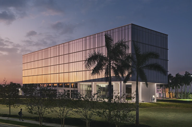 Evening view of Innovation 1 on FIU's MMC campus