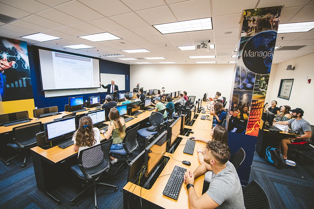 FIU students in an College of Engineering and Computing classroom
