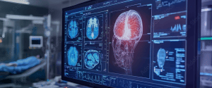 medical digital dashboard with brain information at a medical facility
