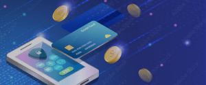 credit card, mobile device and cryptocurrency coins