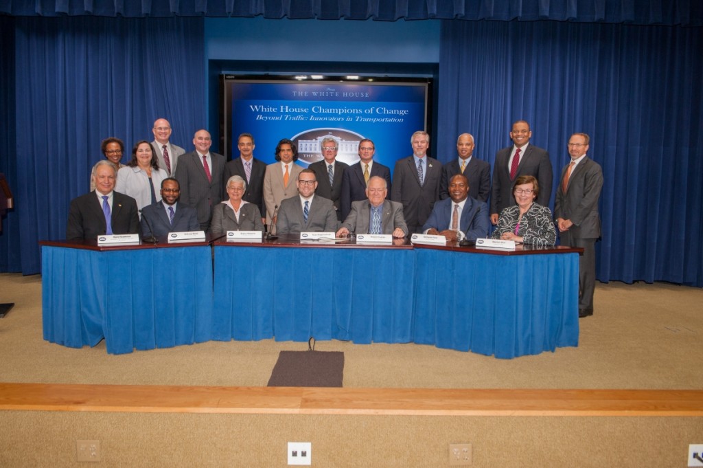 The 2015 White House Transportation Champions of Change along with Department of Transportation leadership.