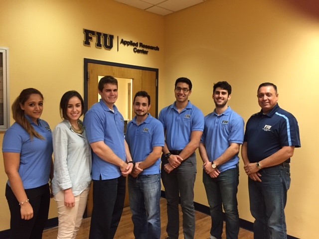 In the picture (from left to right) Awmna Rana (Communication Officer), Carolina Padron (Secretary), Ryan Sheffield (President), Maximiliano Edrei (Vice President), Janesler Gonzalez (Officer – special programs), Jesse Viera (Treasurer) and Dr. Leo Lagos (FIU Chapter advisor).